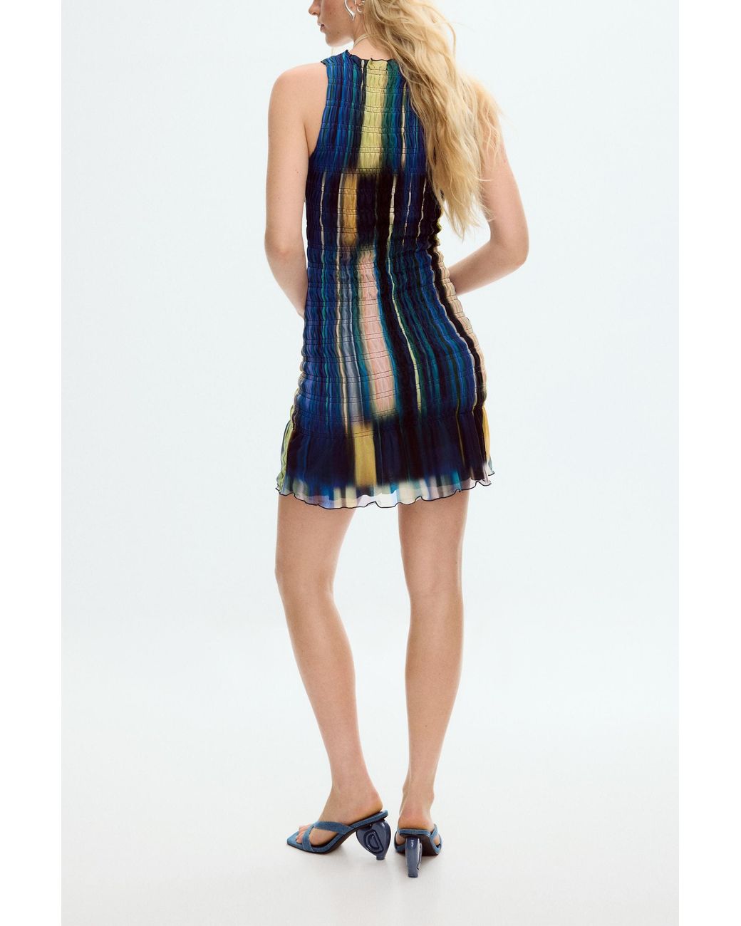 Desigual Blue Square Neck Knit Dress, Polyester