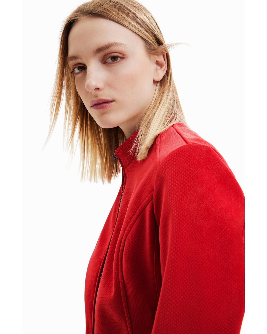 Desigual Red Suede-Effect Jacket, Polyurethane