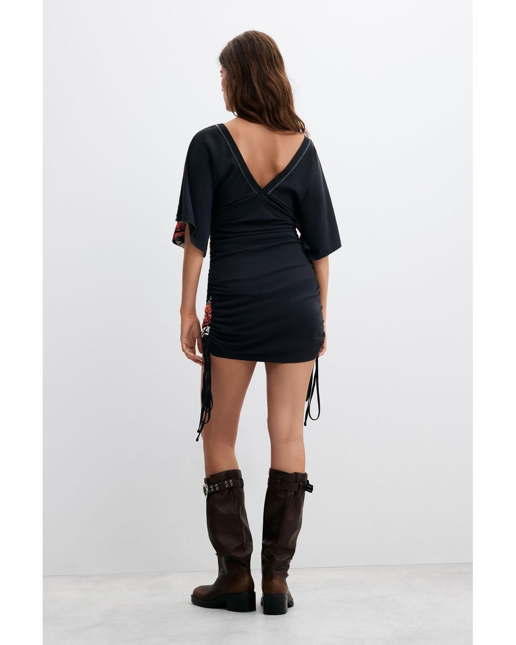 Desigual Black Vintage Ruched Short Dress, Cotton
