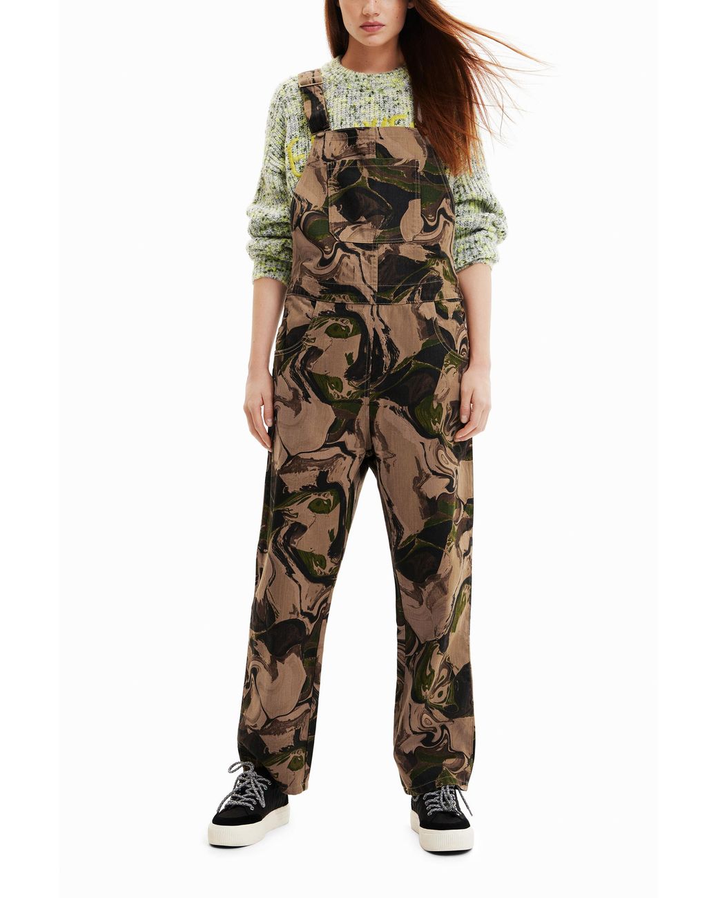 Desigual Brown Psychedelic Camouflage Dungarees, Cotton