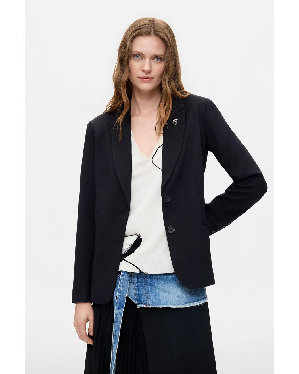 Desigual Blue Structured Blazer Pin
