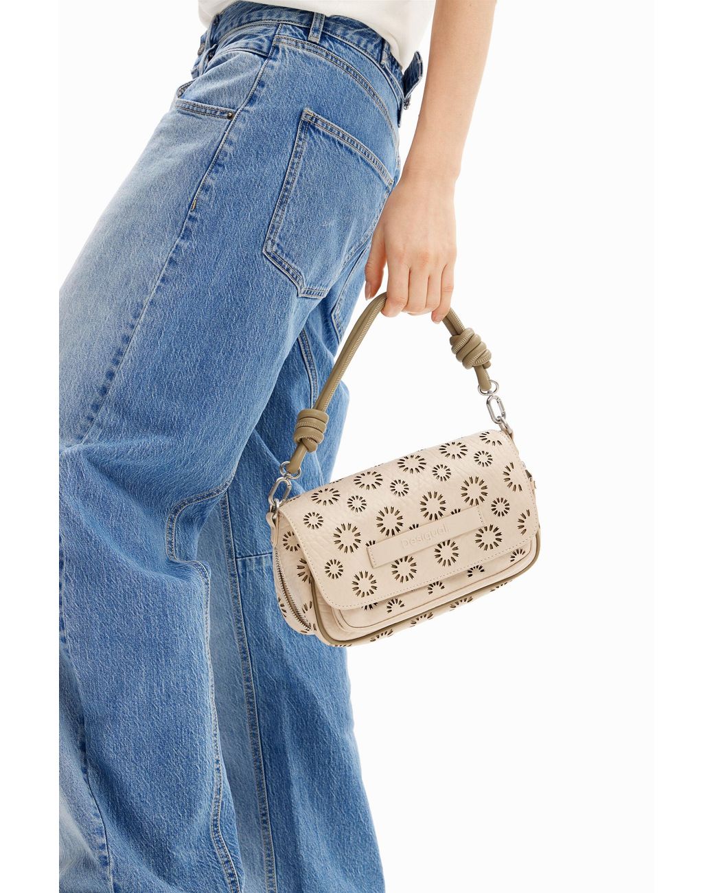 Desigual White M Die-Cut Floral Crossbody Bag, Polyurethane