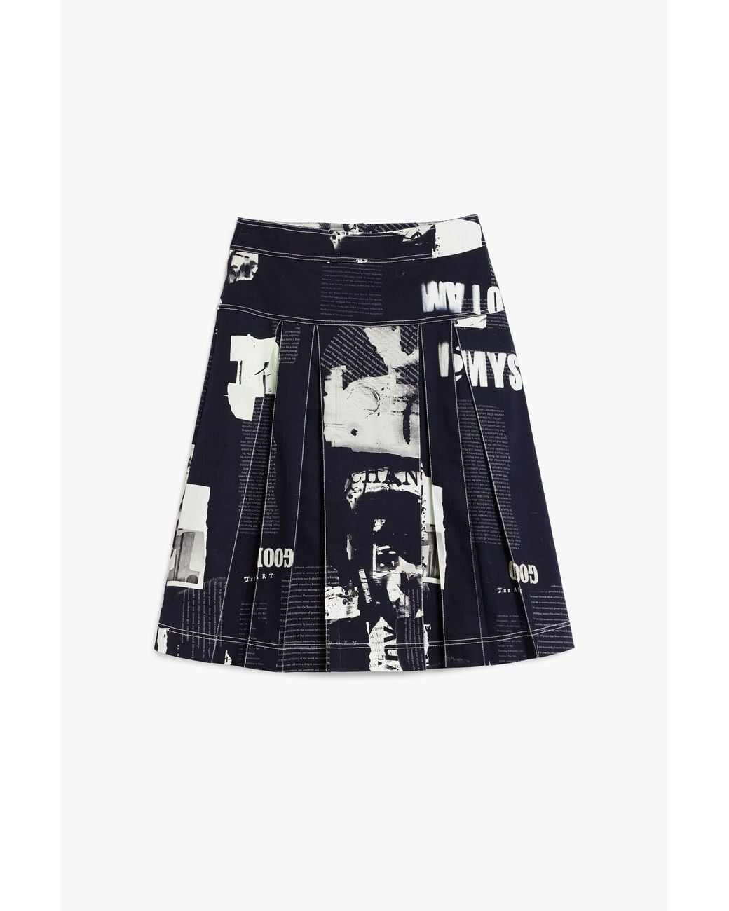 Desigual Blue Midi Skirt With Newspaper Pleats, Cotton