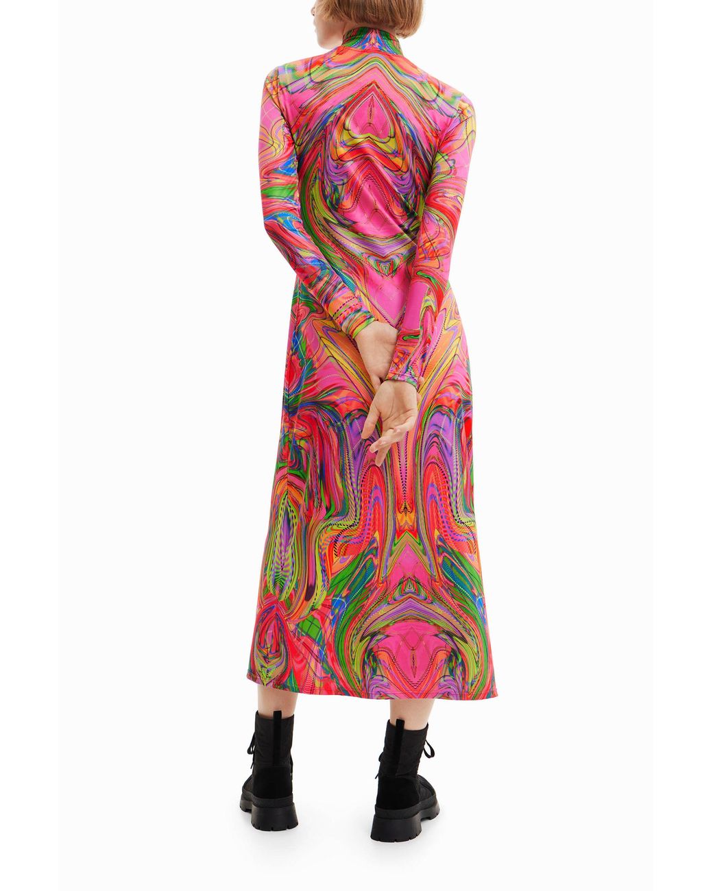 Desigual Red María Escoté Slim Midi Dress
