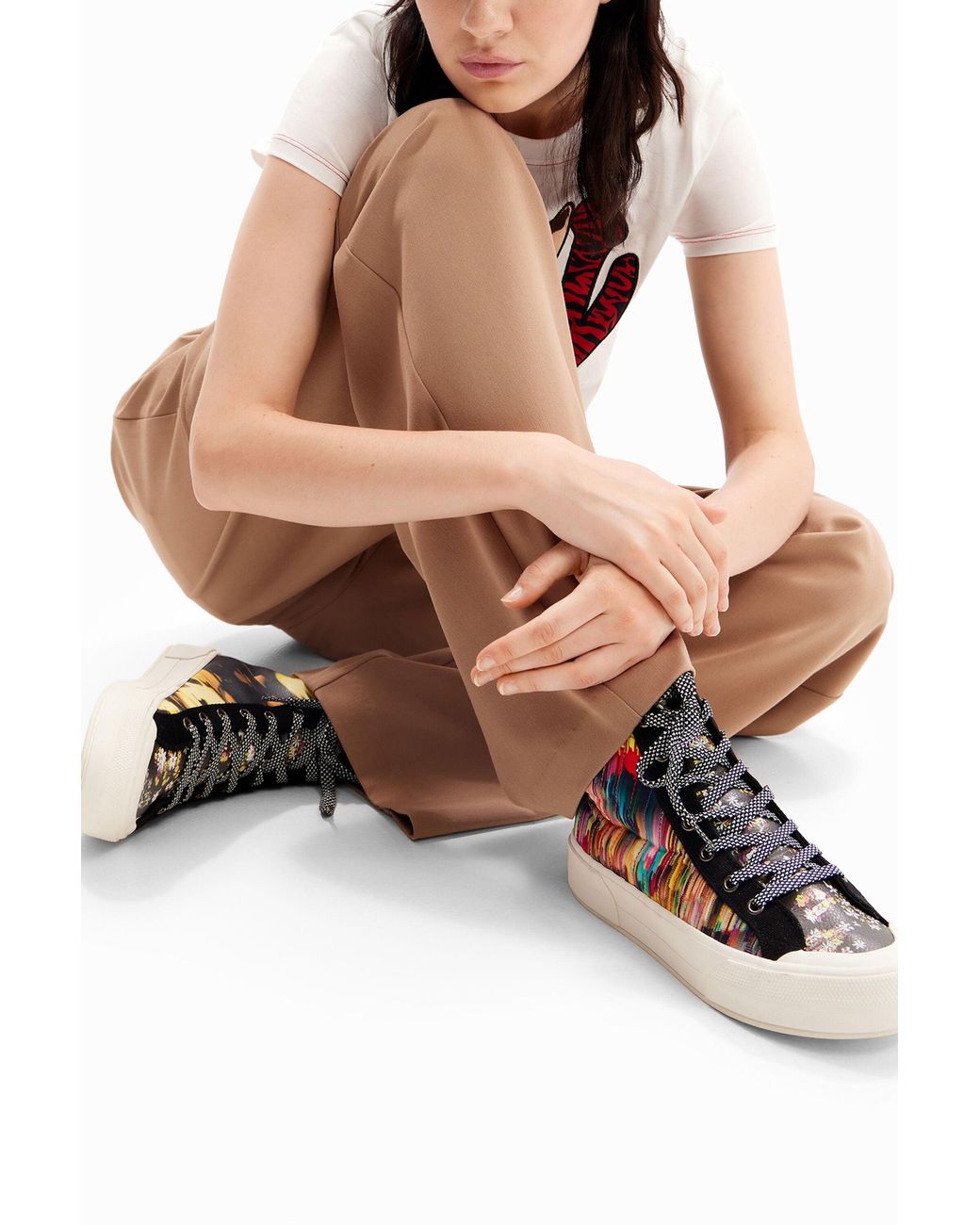 Desigual Red High-Top Glitch Patchwork Sneakers