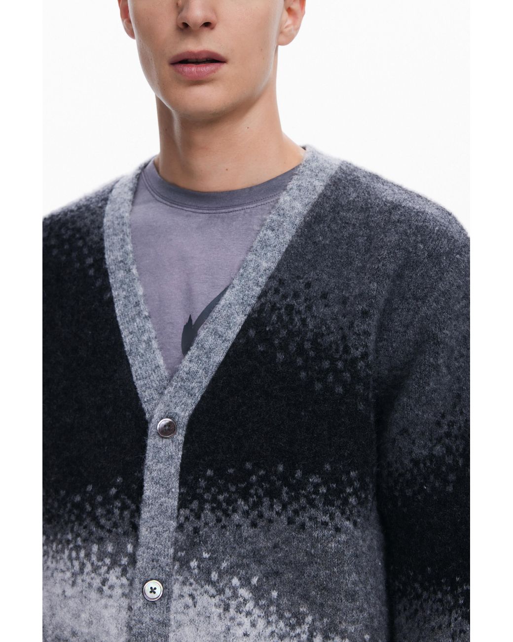 Desigual Gray Ombre Knit Cardigan for men