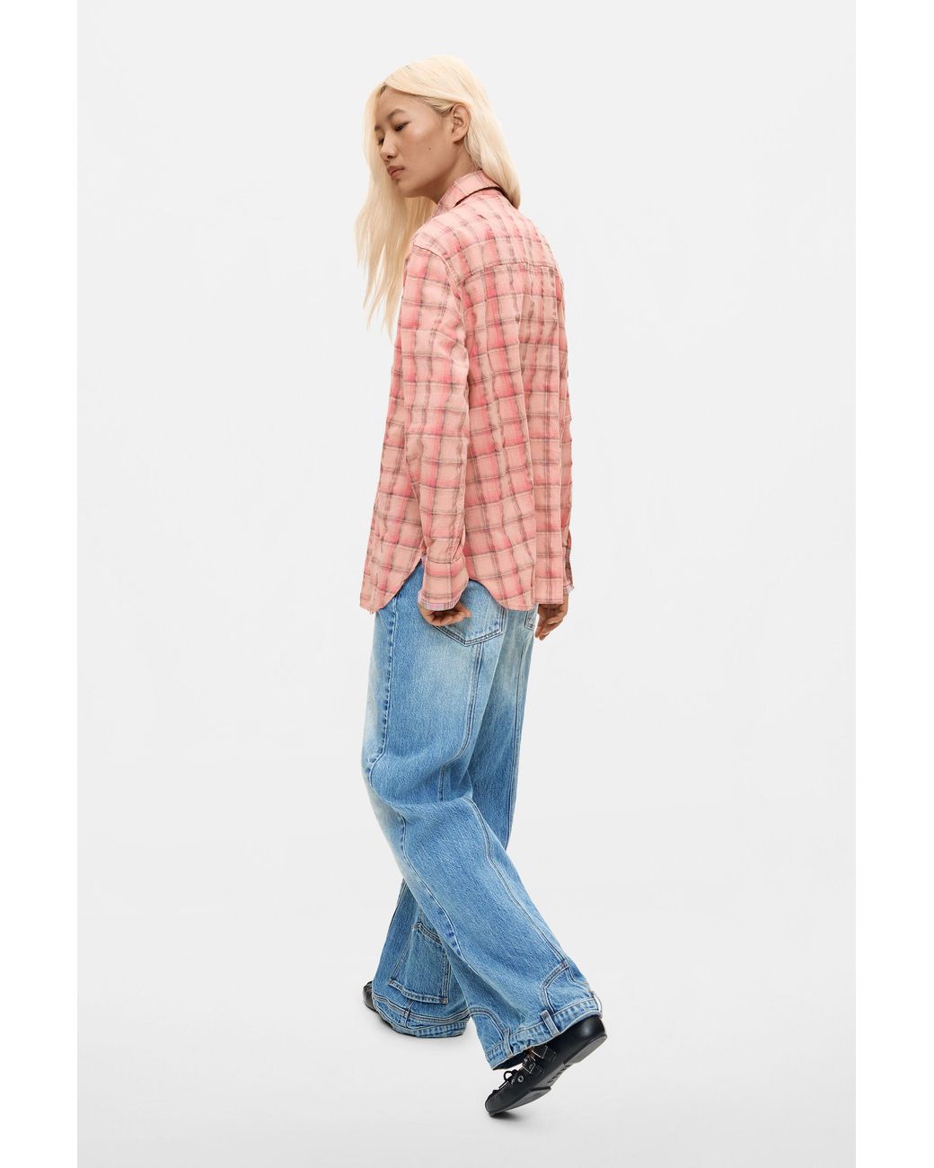 Desigual Red Plaid Flowers Shirt