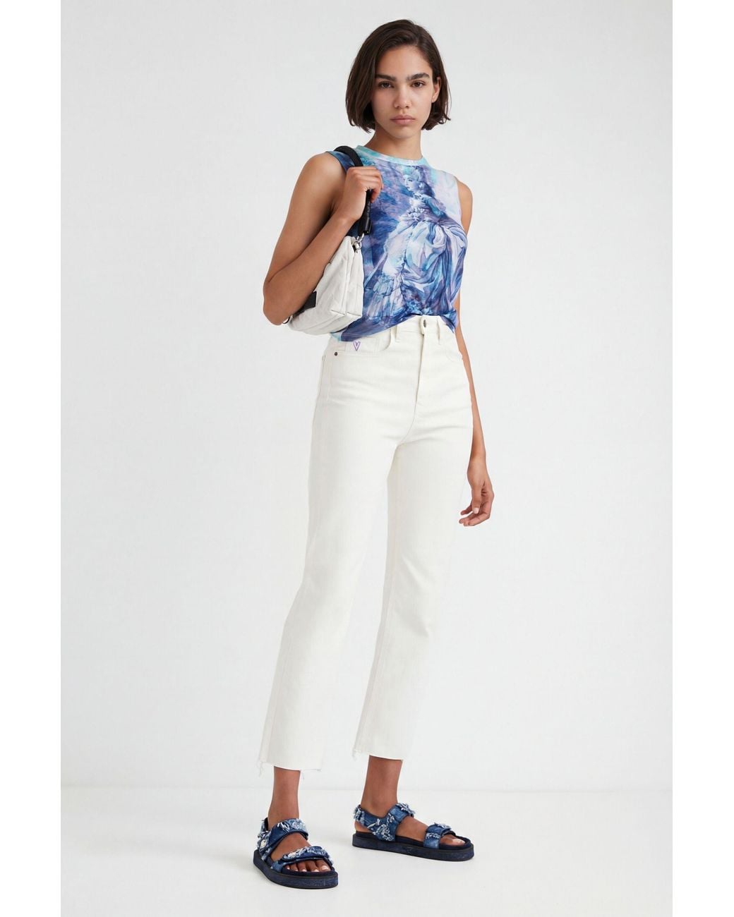 Desigual White Straight Cropped Jeans, Cotton