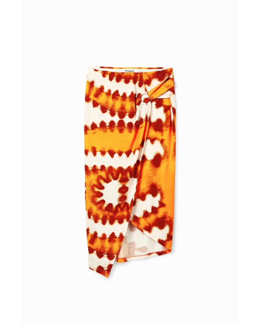 Desigual Orange Tie-Dye Wrap Midi Skirt, Viscose