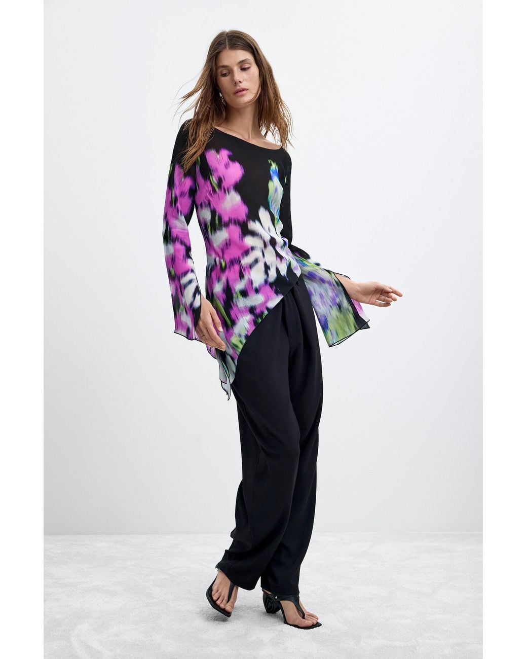Desigual Black Asymmetric Printed Blouse M. C. Lacroix, Viscose