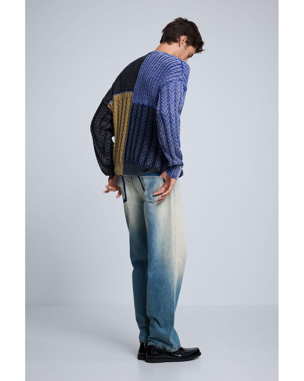Desigual Blue Patchwork Sweater, Cotton for men