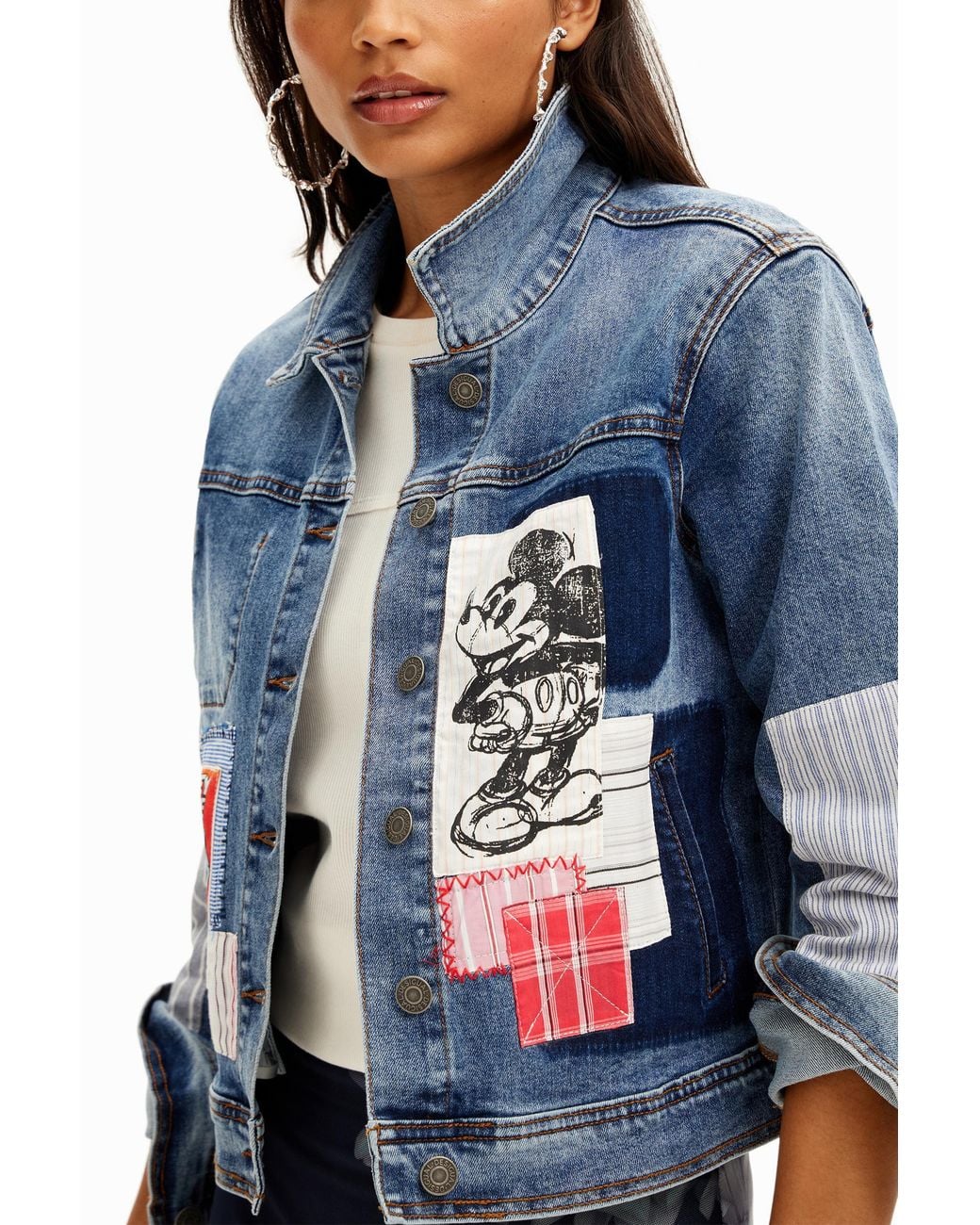 Desigual Blue Patchwork Mickey Mouse Denim Jacket