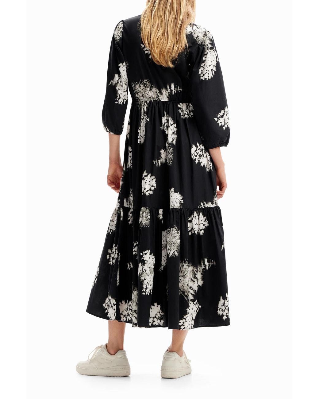 Desigual Black Floral Midi Shirt Dress, Cotton