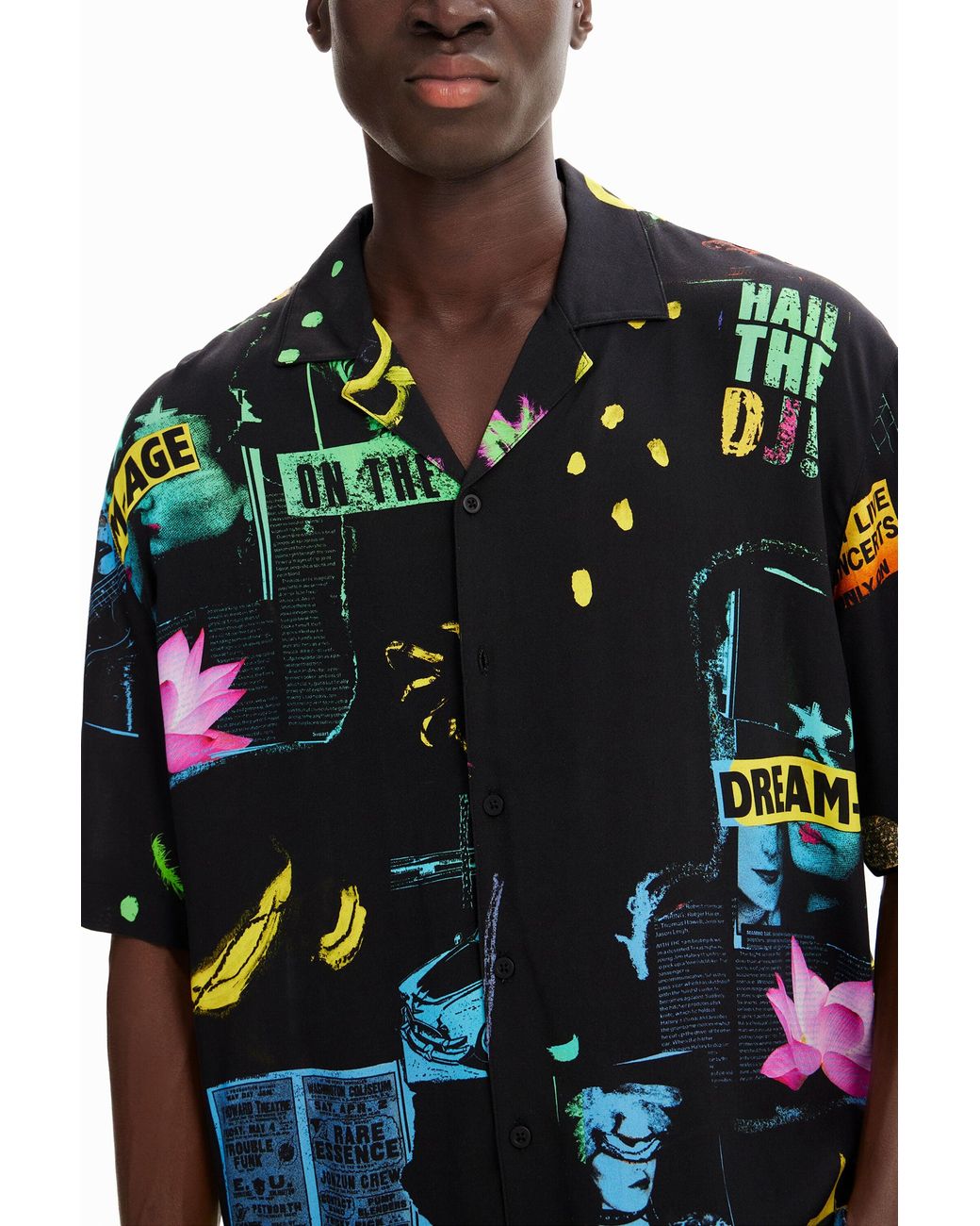 Desigual Black Collage Resort Shirt, Viscose for men