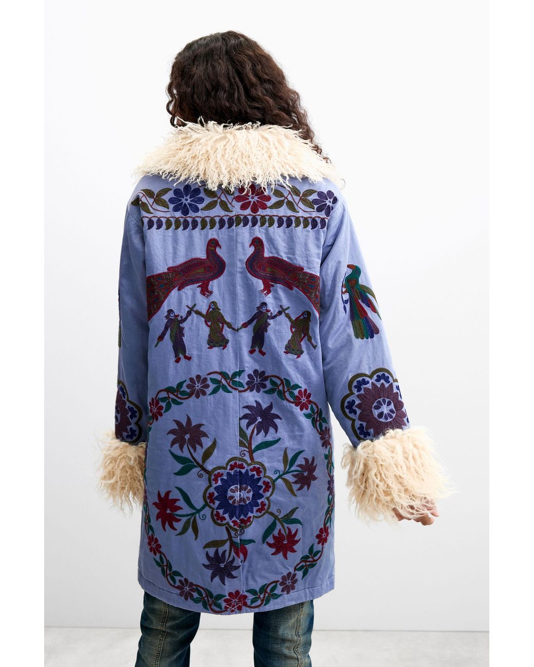 Desigual Blue Printed Coat 100% Cotton, Cotton