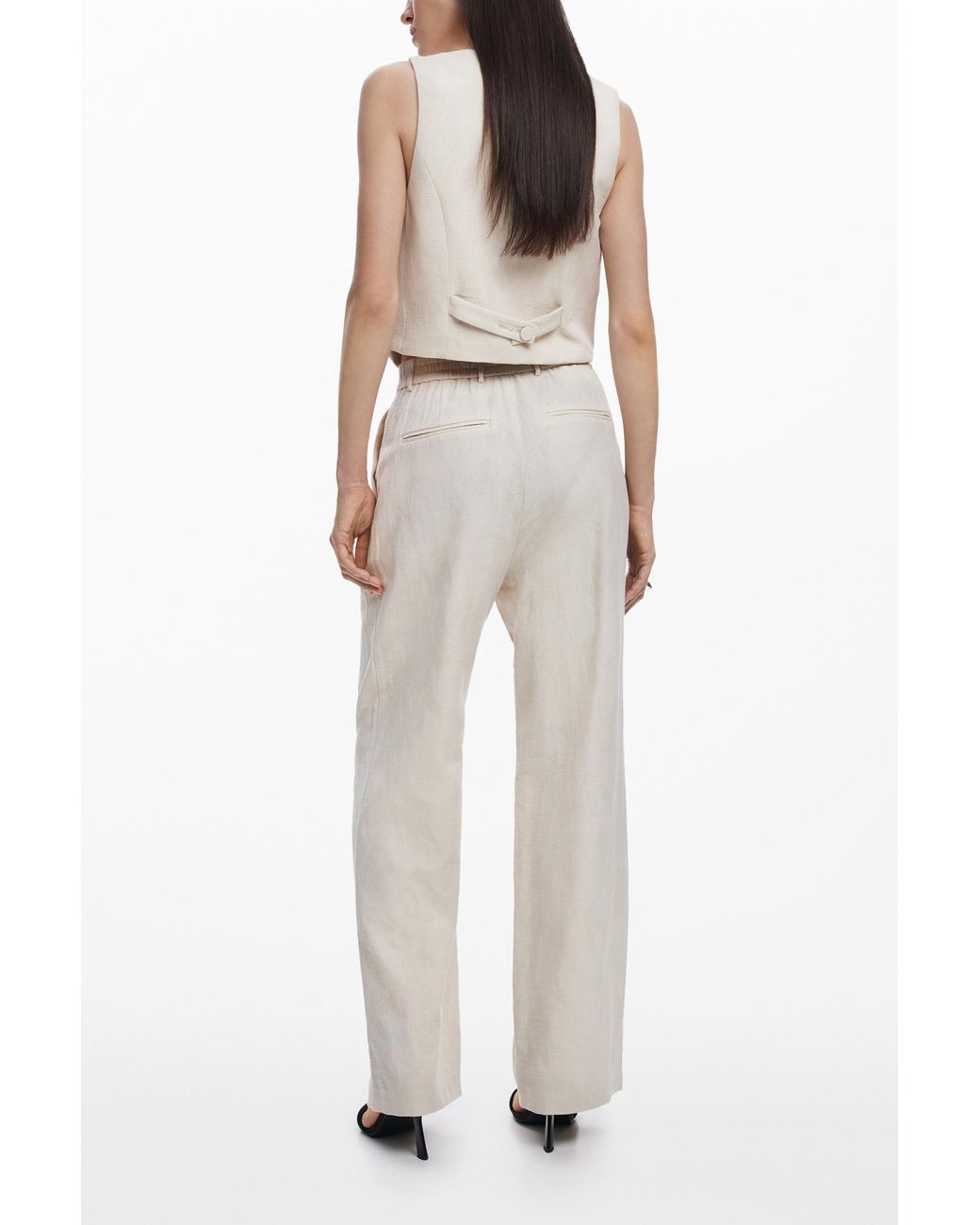 Desigual White Printed Pleated Trousers