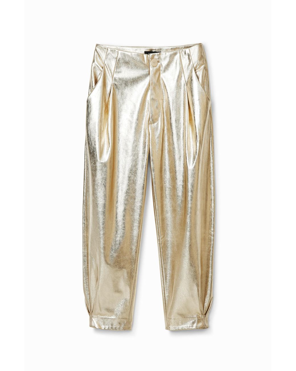 Desigual White Metallic-Effect Slouchy Trousers, Polyurethane