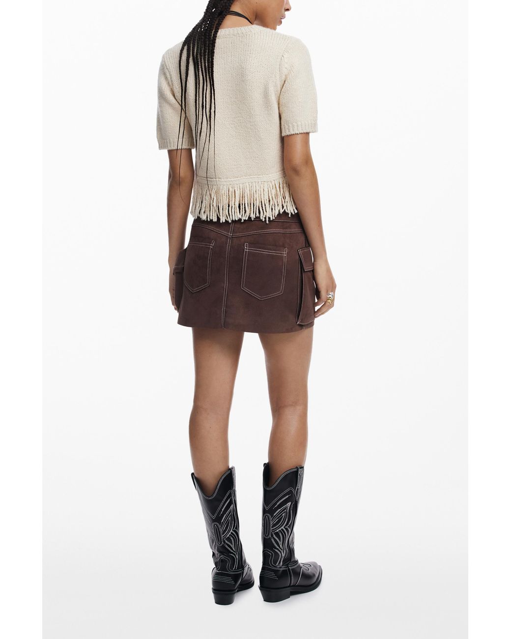 Desigual Natural Fringed Thick Knit T-Shirt