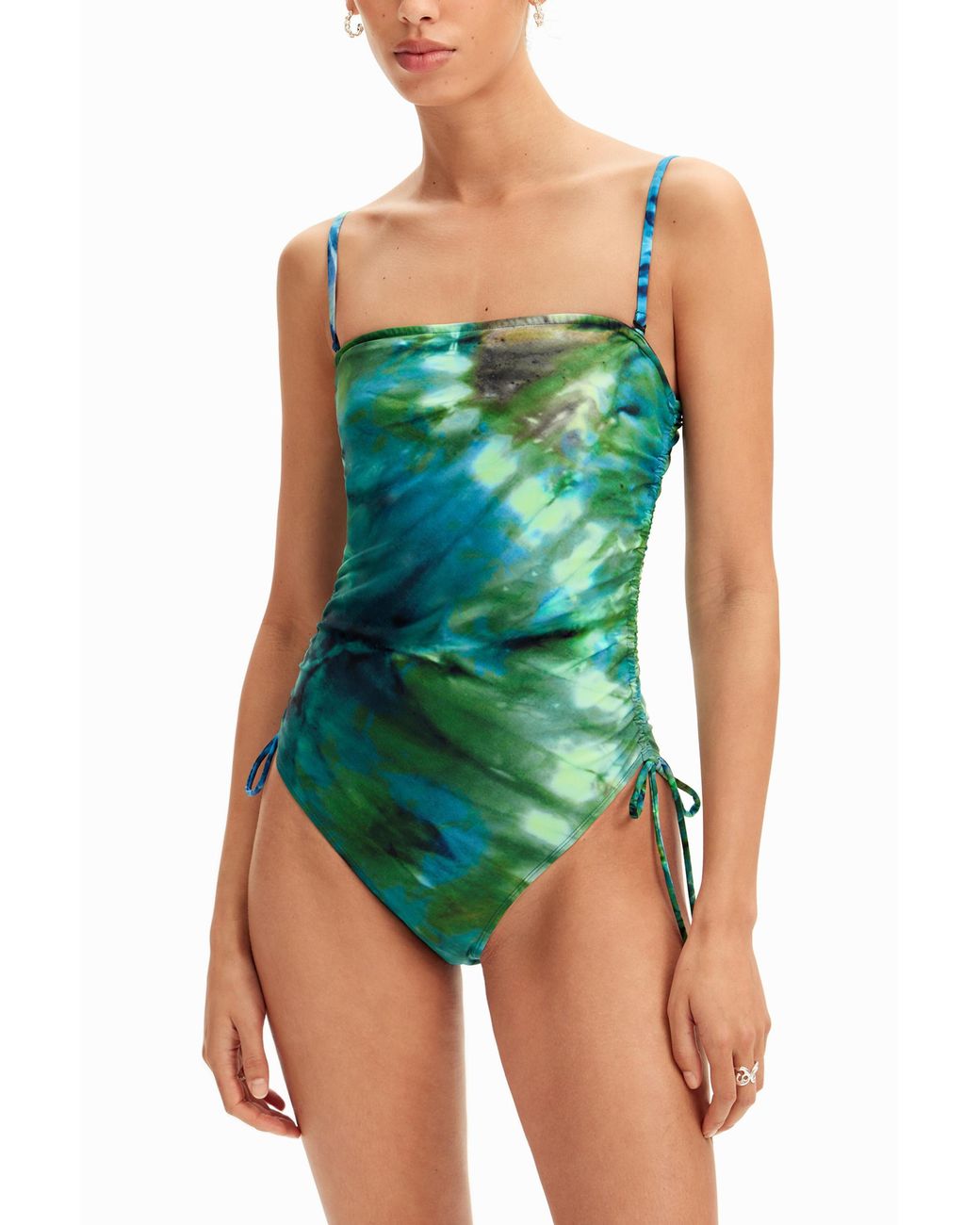 Desigual Green Tie-Dye Bandeau Swimsuit