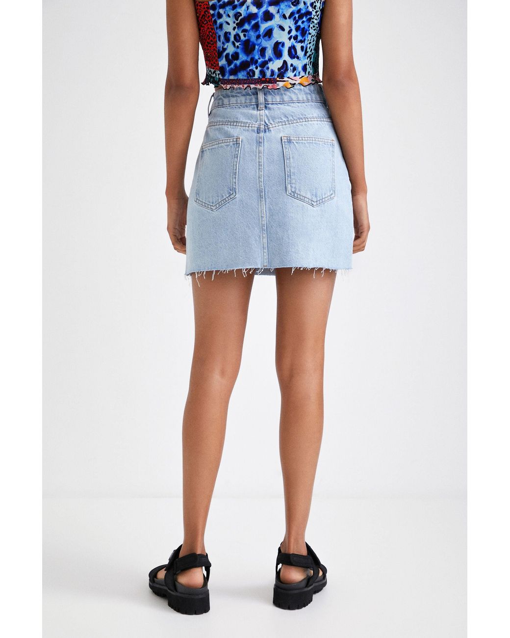 Desigual Blue Denim Patchwork Mini Skirt, Cotton