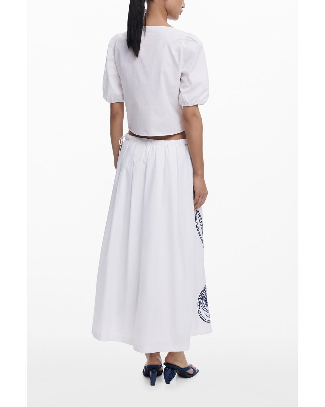 Desigual White Embroidered Puff-Sleeve Blouse, Cotton