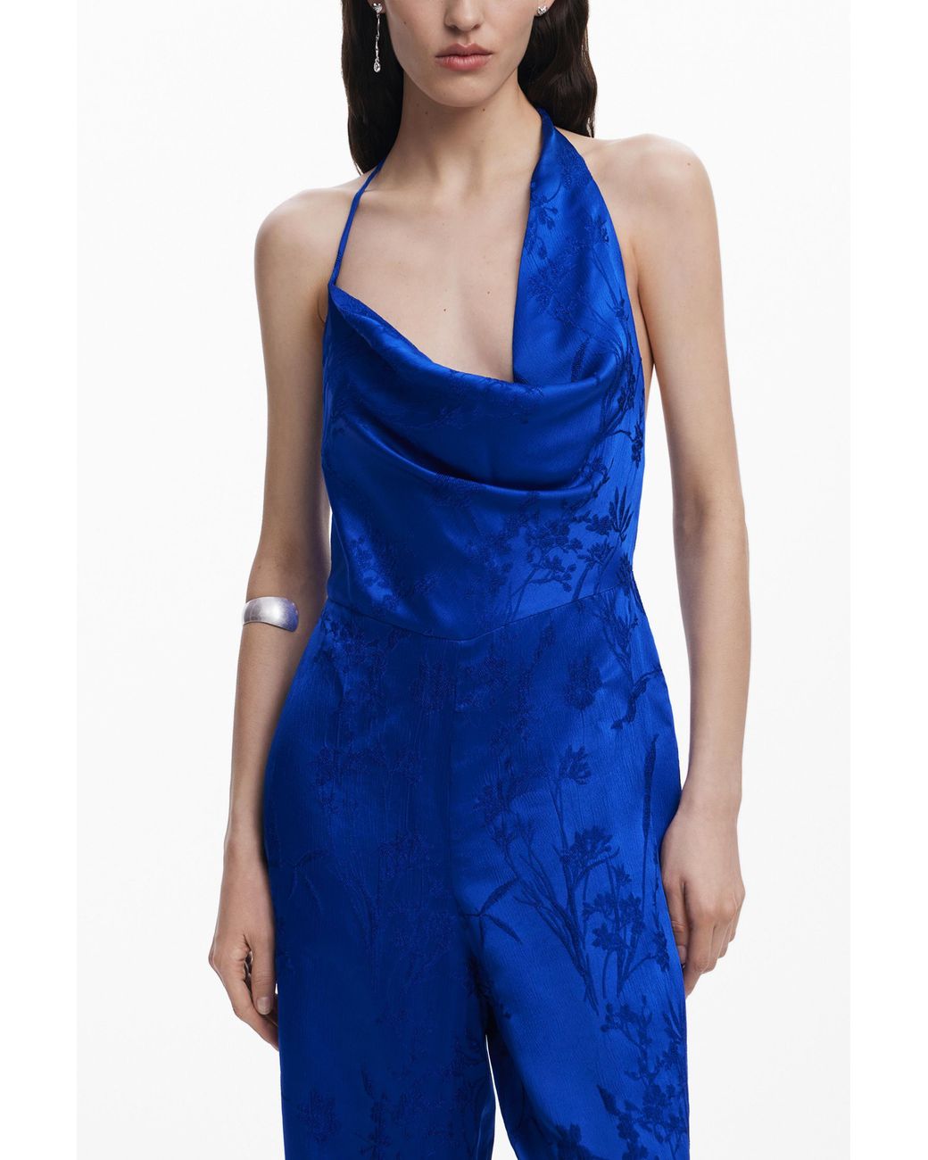 Desigual Blue Asymmetric Wide Leg Fluid Jumpsuit