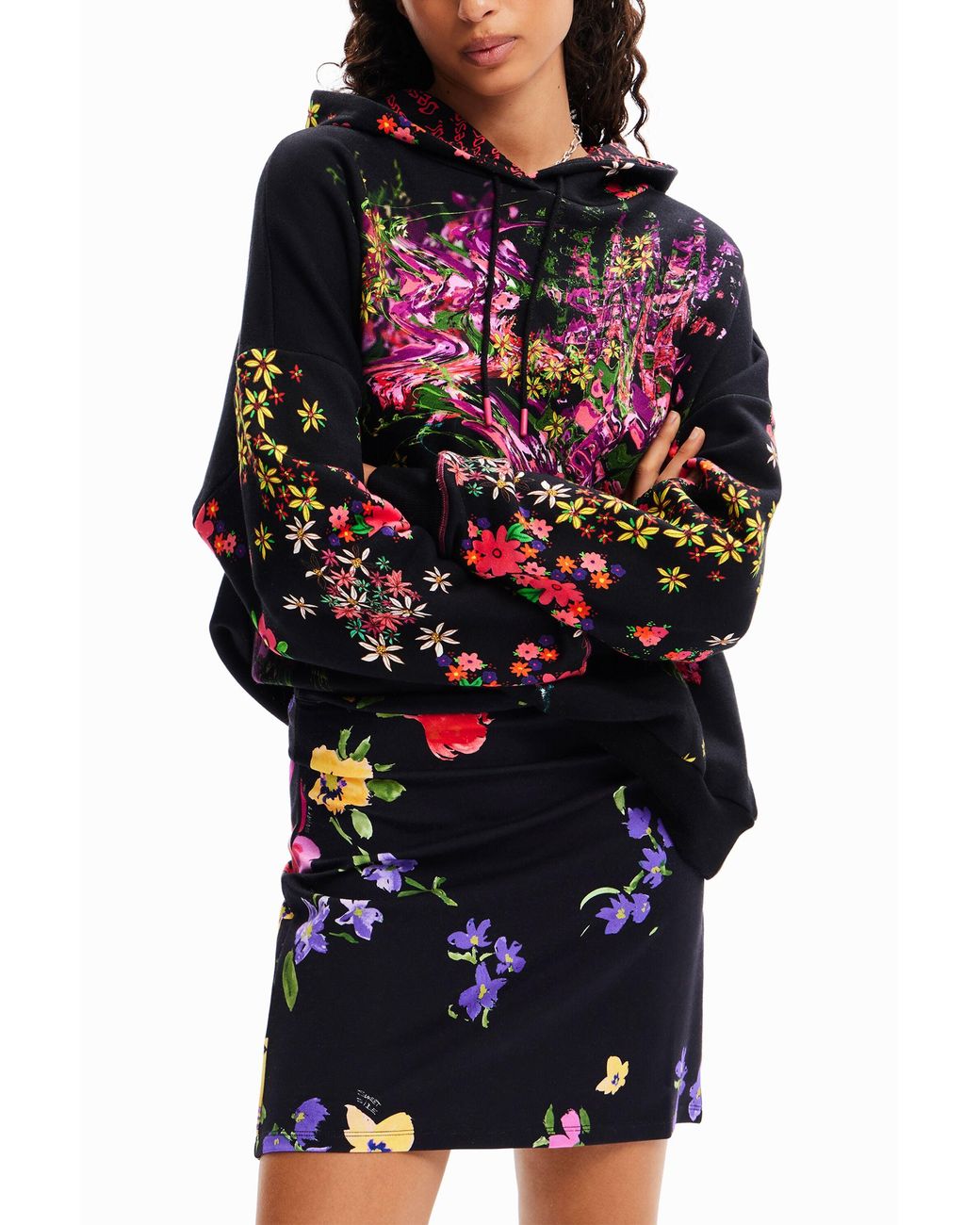 Desigual Black Floral Stretch Mini Skirt