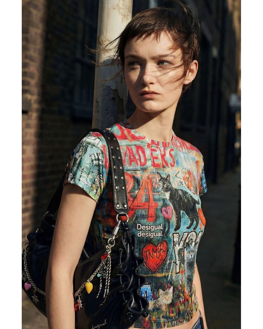 Desigual Blue Printed Cat T-Shirt, Cotton