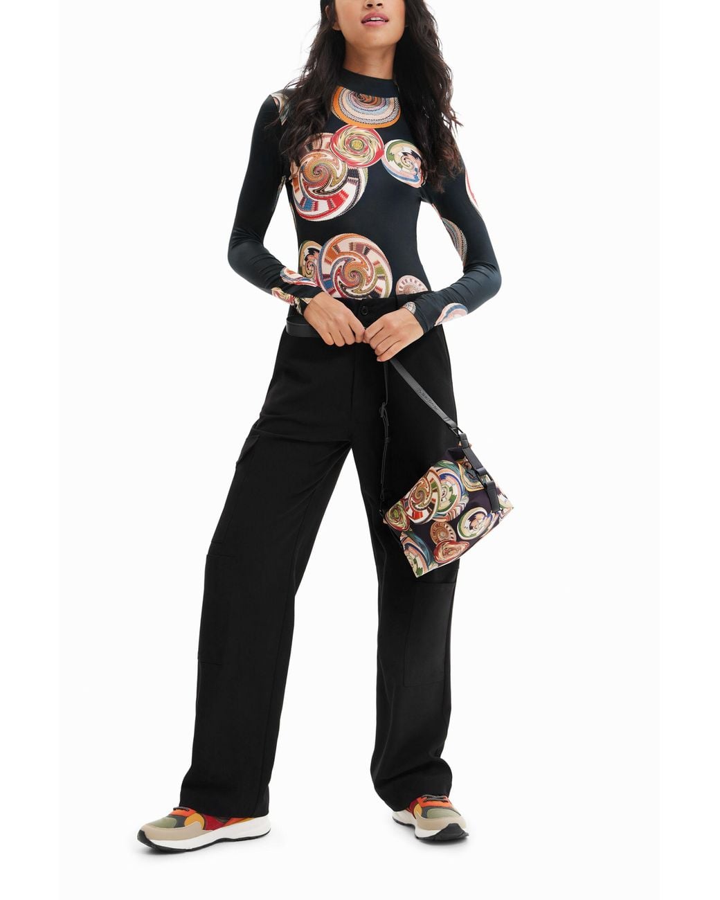 Desigual Black Slim Circles Body, Acetate