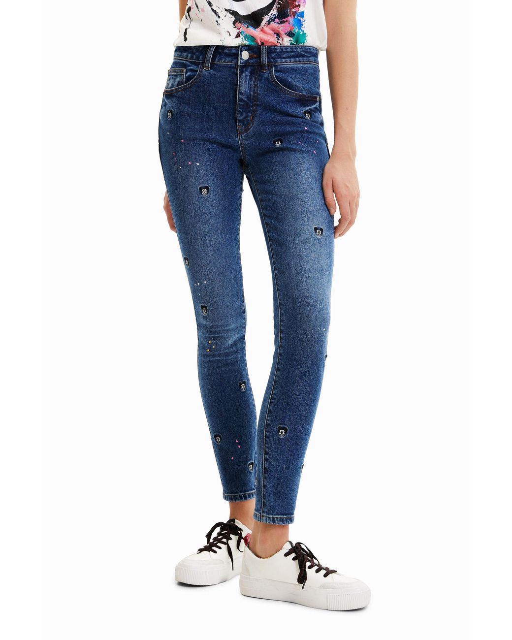 Desigual Blue Disney's Mickey Mouse Slim Push-Up Jeans, Cotton