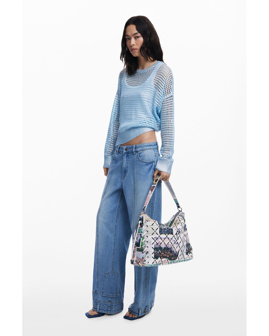 Desigual Blue Medium Collage Perforated Crossbody Bag, Polyurethane