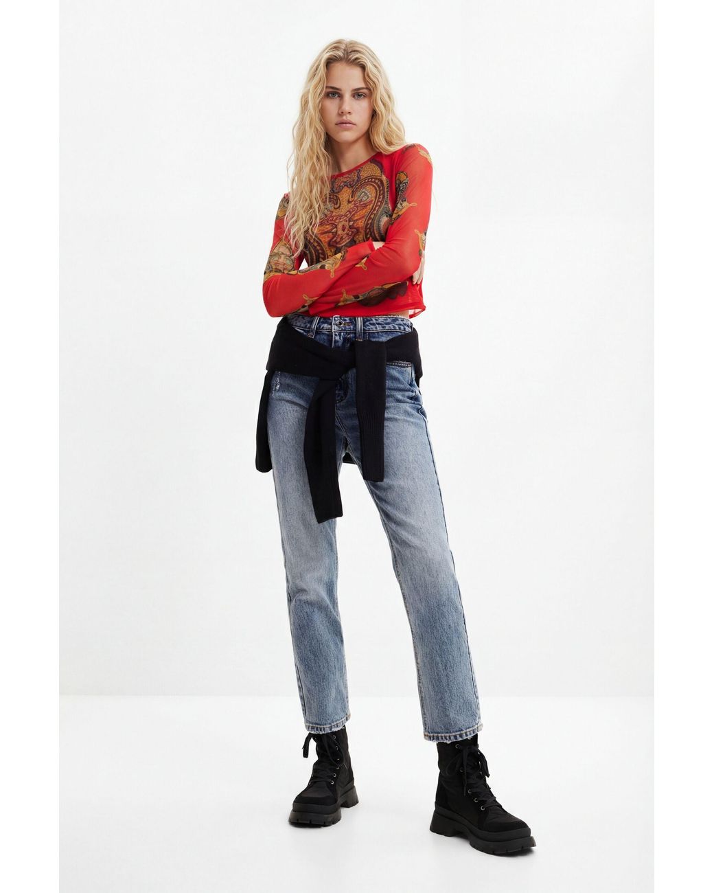 Desigual Blue Straight Ankle Grazer Jeans, Cotton