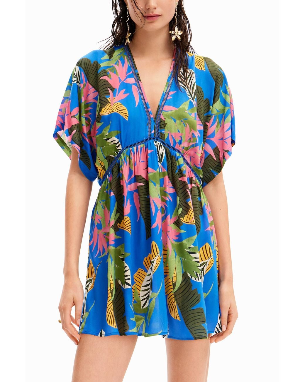 Desigual Blue Tropical Tunic Dress, Viscose
