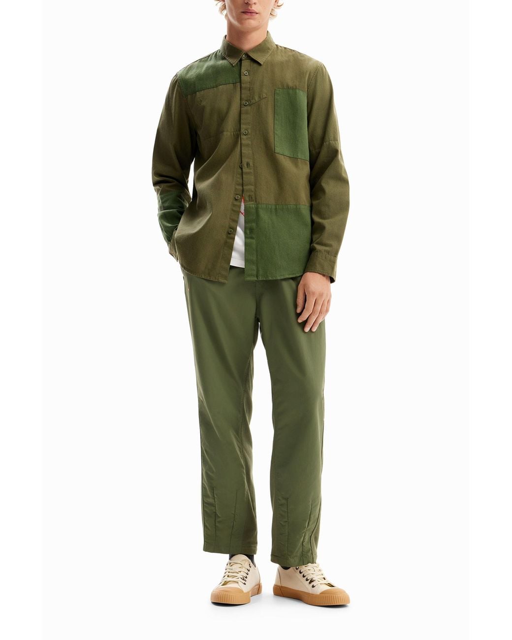 Chemise Sergé Patchwork, Coton, Vert Desigual pour homme en coloris Green