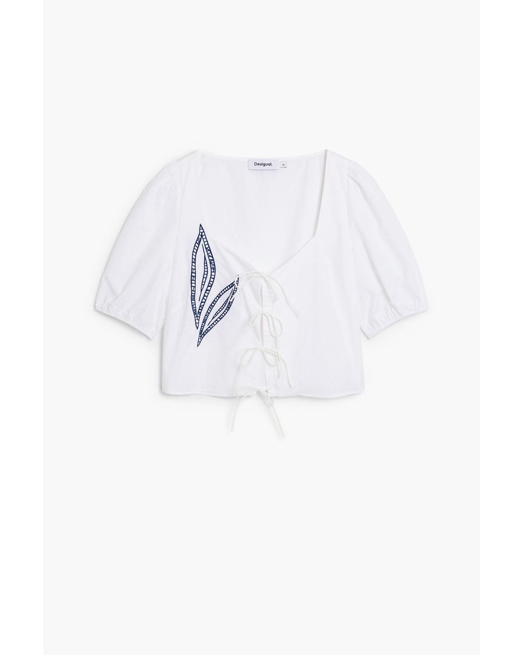 Desigual White Embroidered Puff-Sleeve Blouse, Cotton