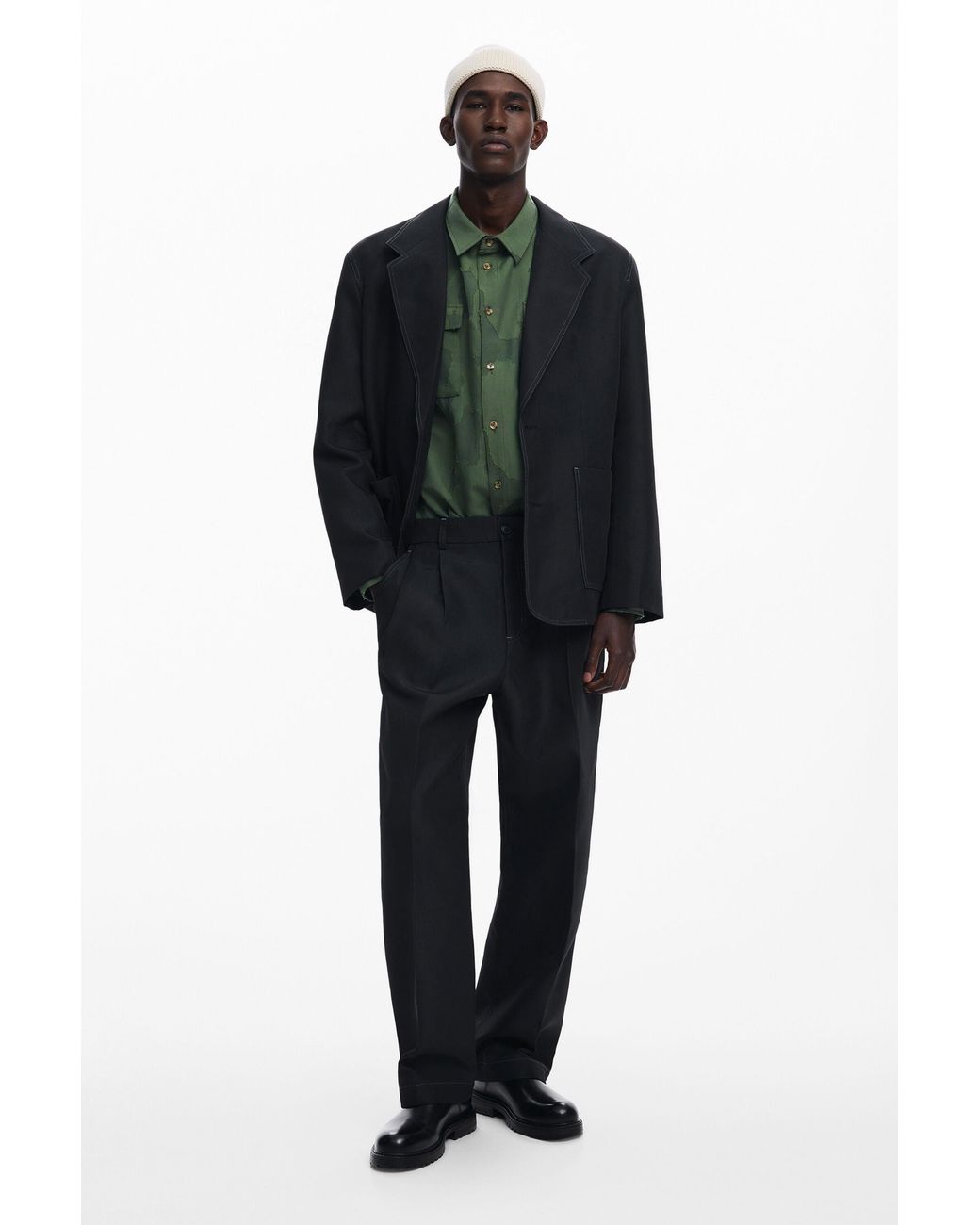 Desigual Black Blazer With Contrast Stitching, Polyester for men