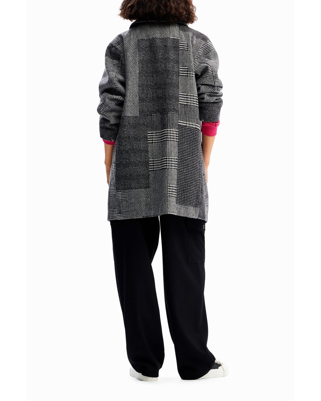 Desigual Gray Tailored Patchwork Wool Coat