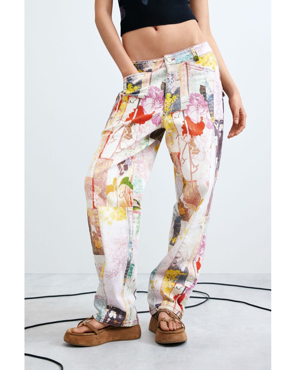 Desigual White Printed Balloon Jeans, Cotton