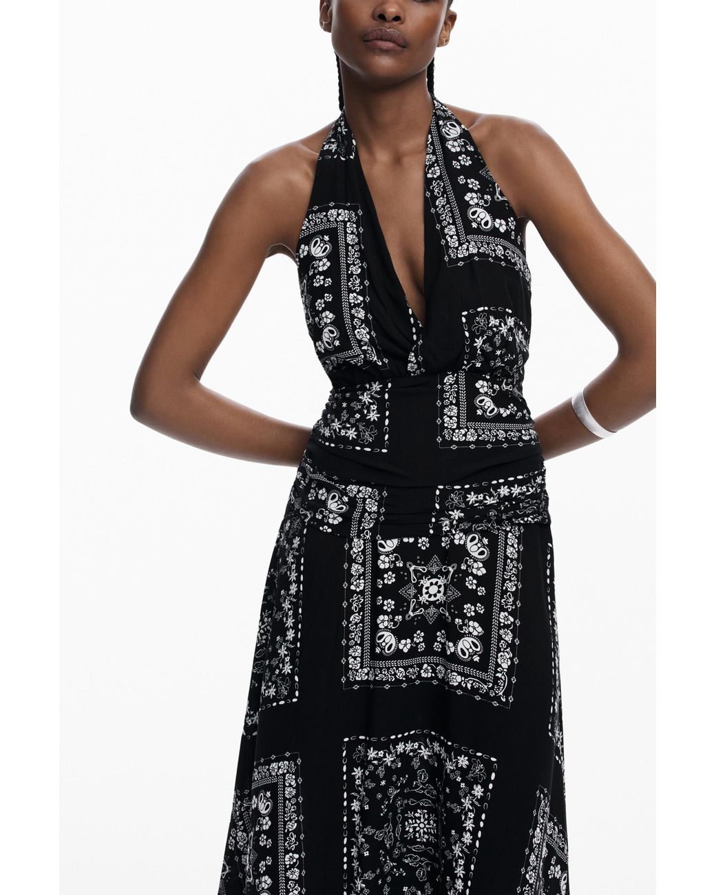 Desigual Blue Bandana Knot Dress, Viscose