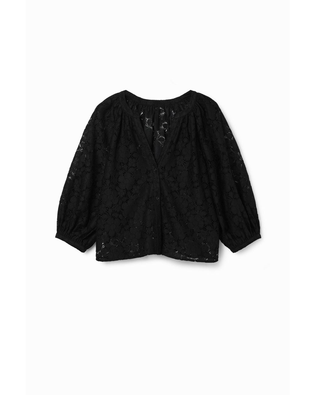 Desigual Black Floral Lace Blouse, Polyester