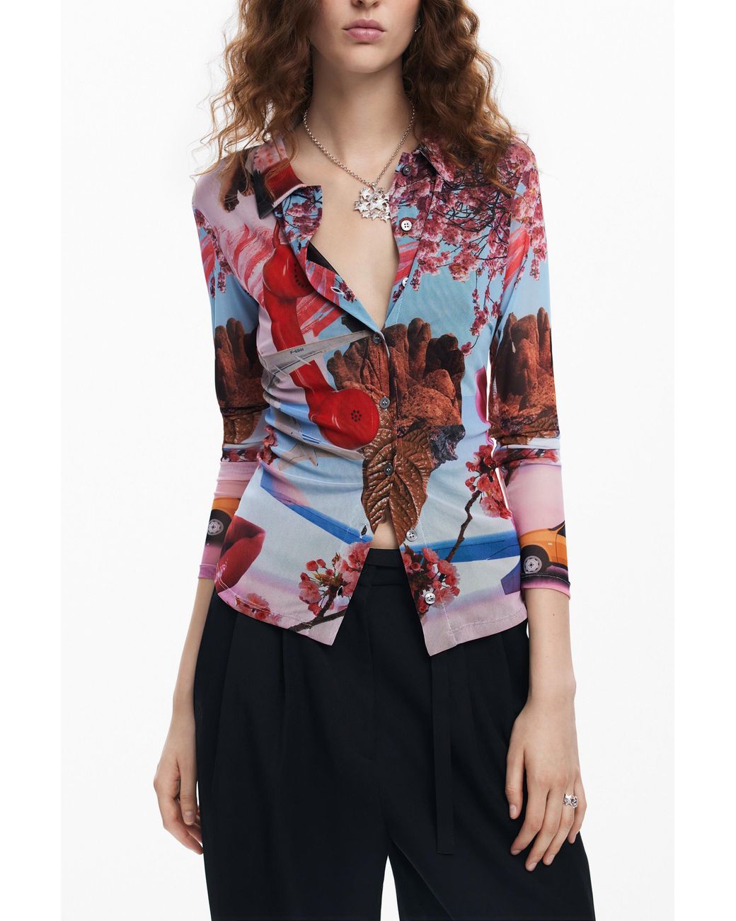 Desigual Red Printed Shirt M. Christian Lacroix, Polyester