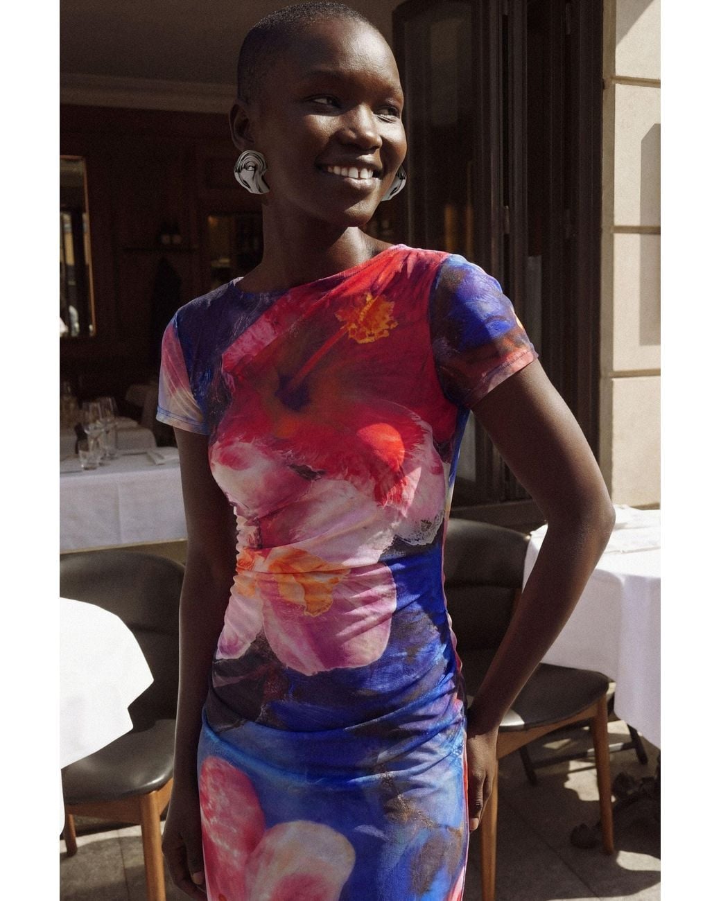 Desigual White Sleeveless Printed Dress, Polyester