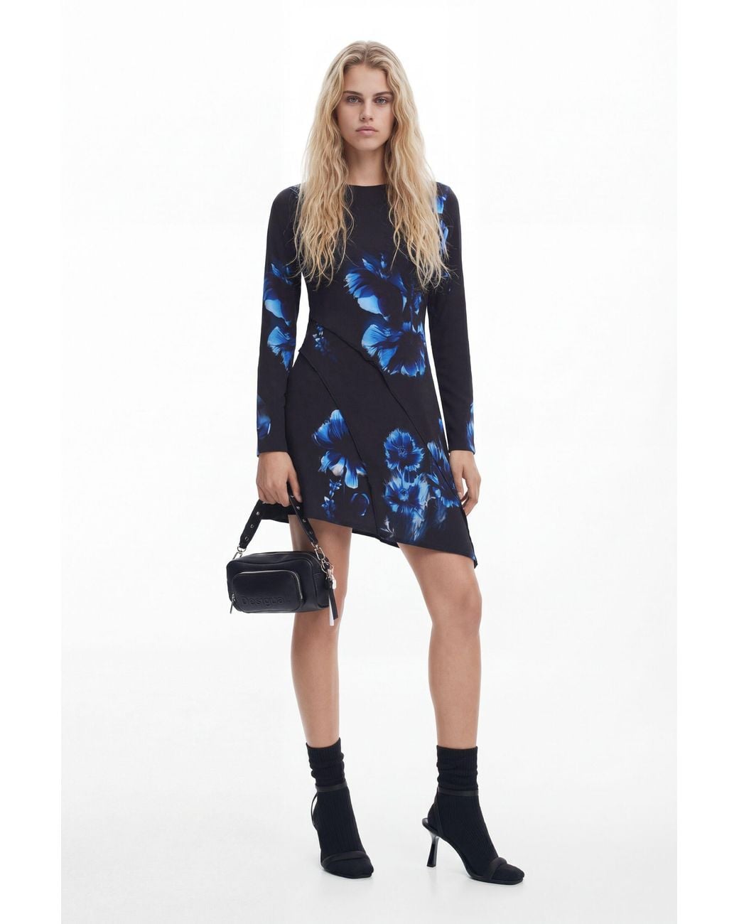 Desigual Blue Asymmetrical Cut Dress, Viscose