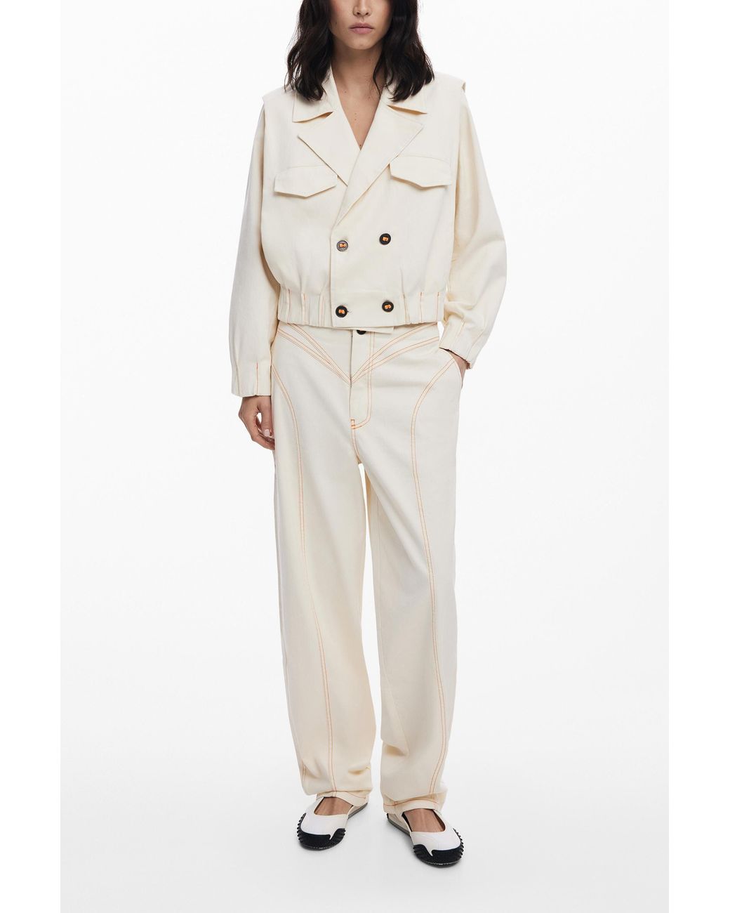 Desigual White Detachable Trucker Jacket, Cotton
