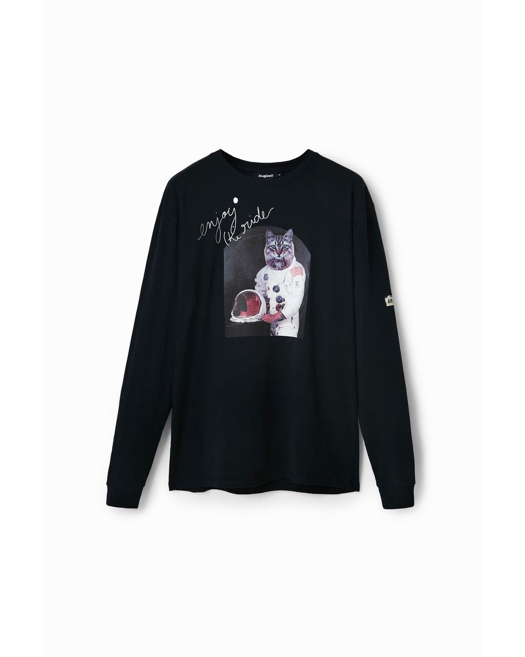 Desigual Black Oversize Astronaut Cat T-Shirt, Cotton for men
