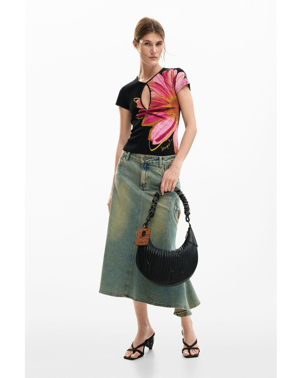 Desigual Red T-Shirt Opening Flower, Cotton