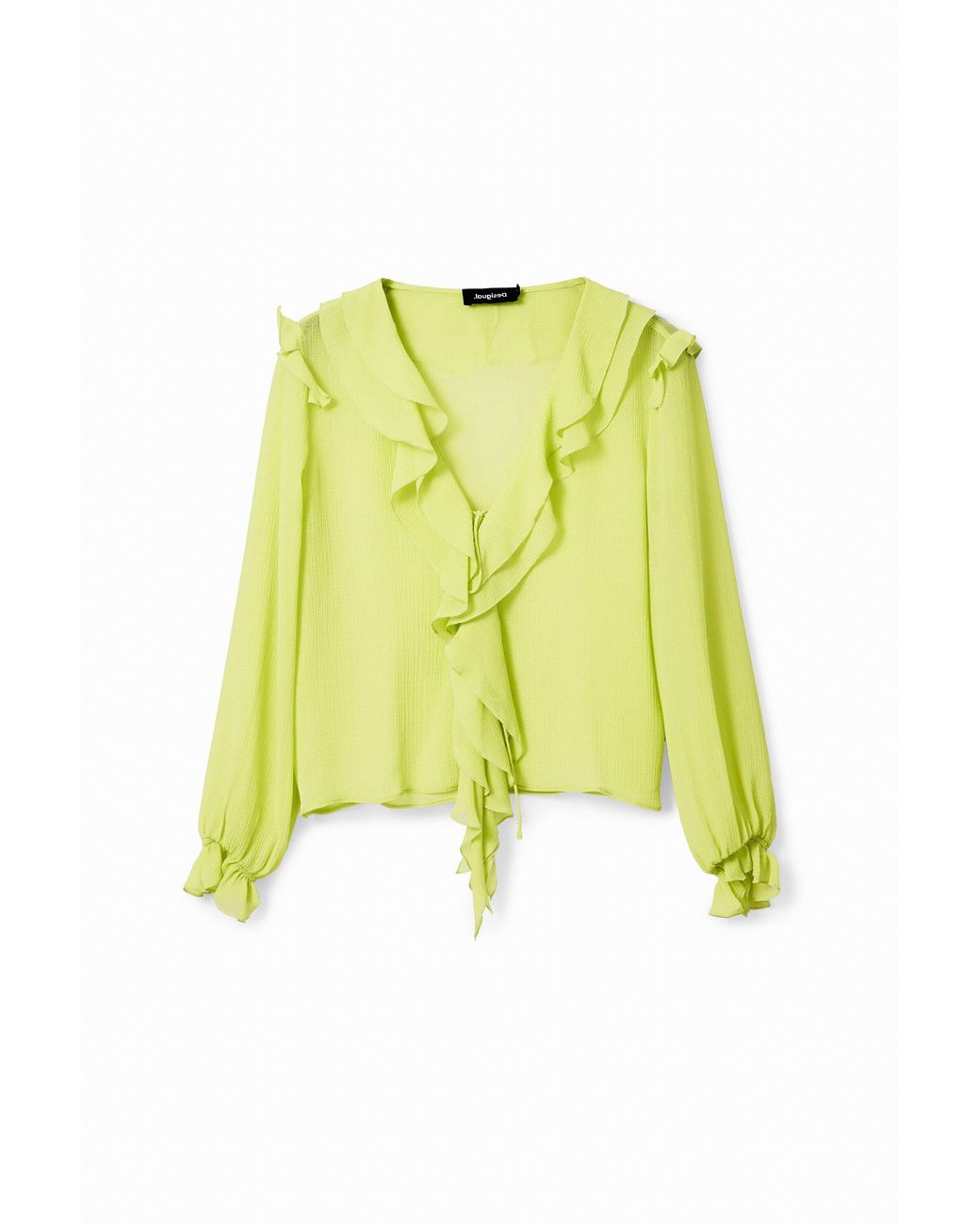 Desigual Yellow Ruffle Tie Blouse, Polyester