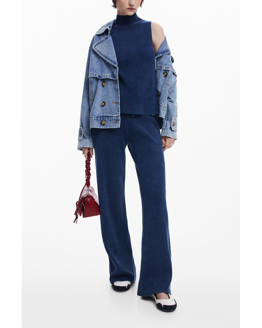 Desigual Blue Sleeveless Knit Top, Cotton