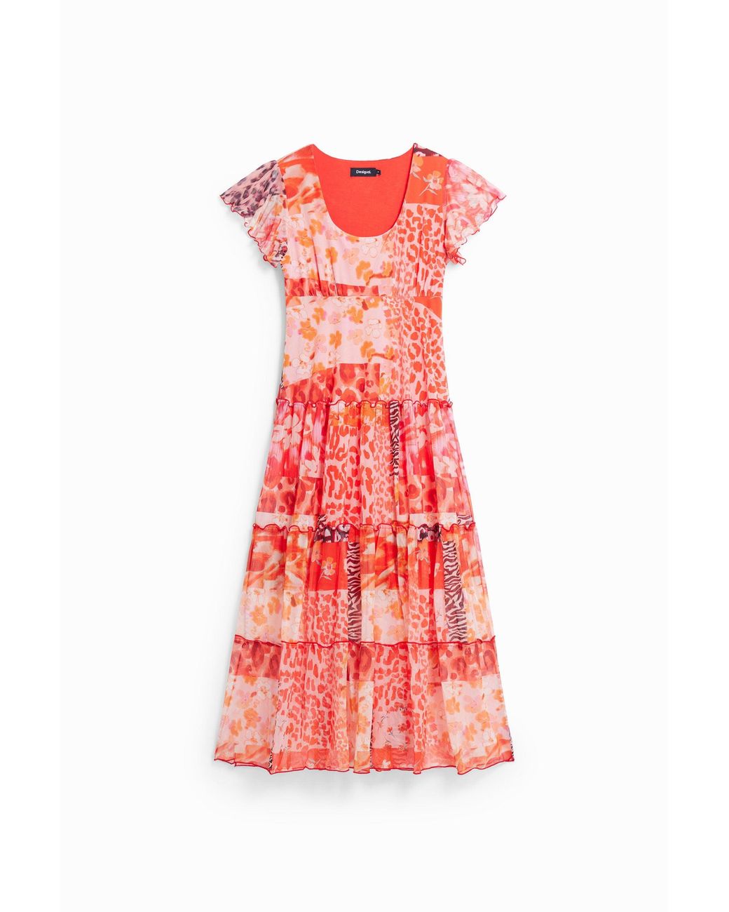 Desigual Red Short-Sleeve Printed Dress, Polyester