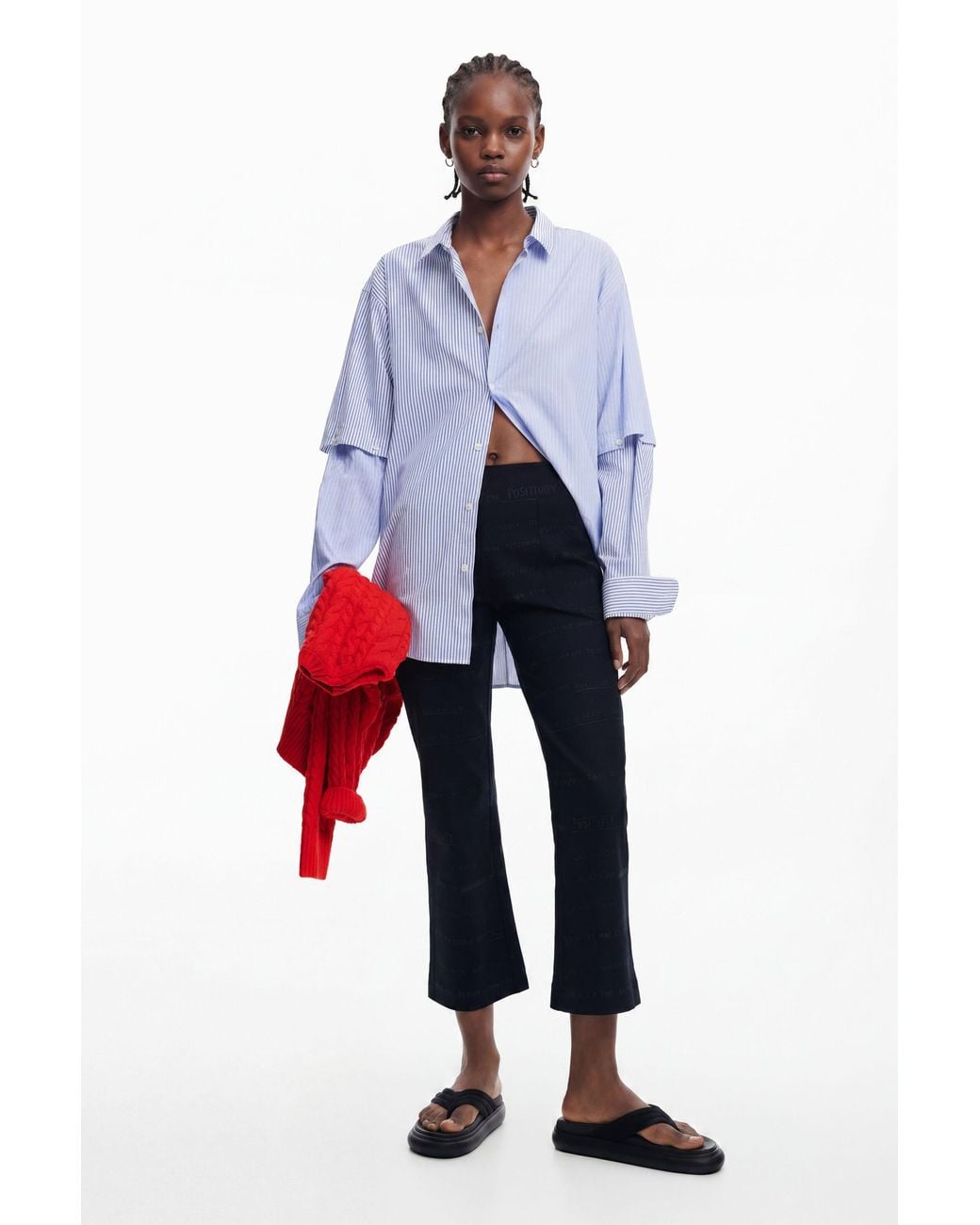 Desigual Blue Long Pants With Phrases, Cotton